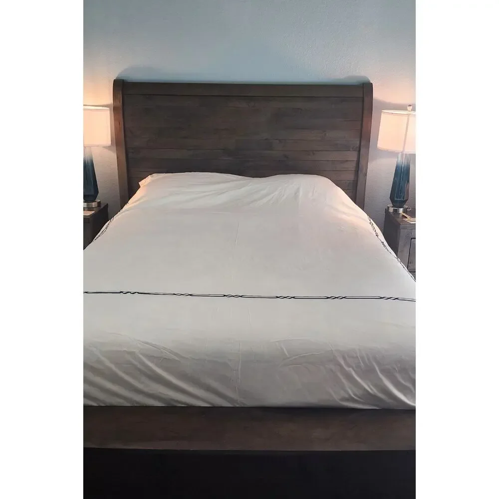 Frette Frame White Navy Embroidery Cotton King Duvet New